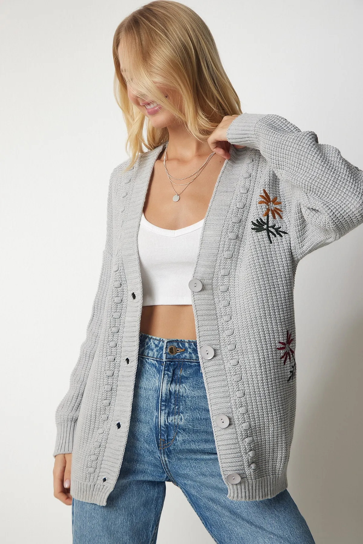 Happiness İstanbul  Strickjacke - Grau - Relaxed Fit