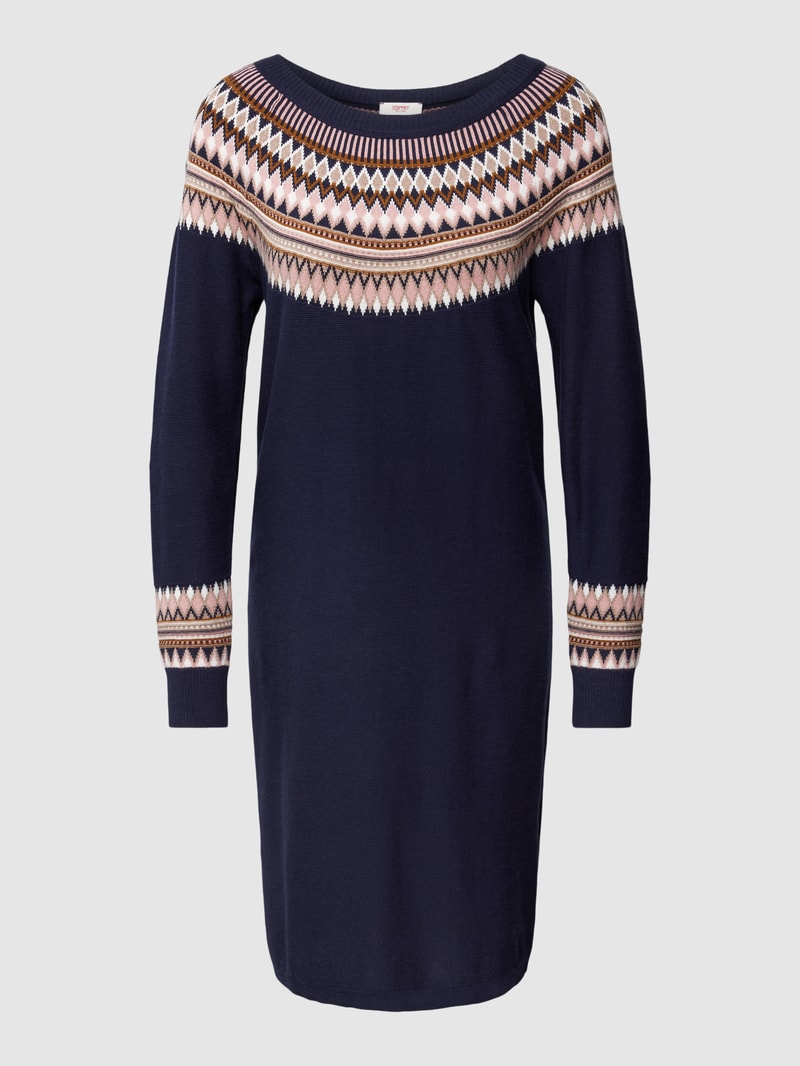 Knielanges Strickkleid mit Zickzack-Muster in marineblau