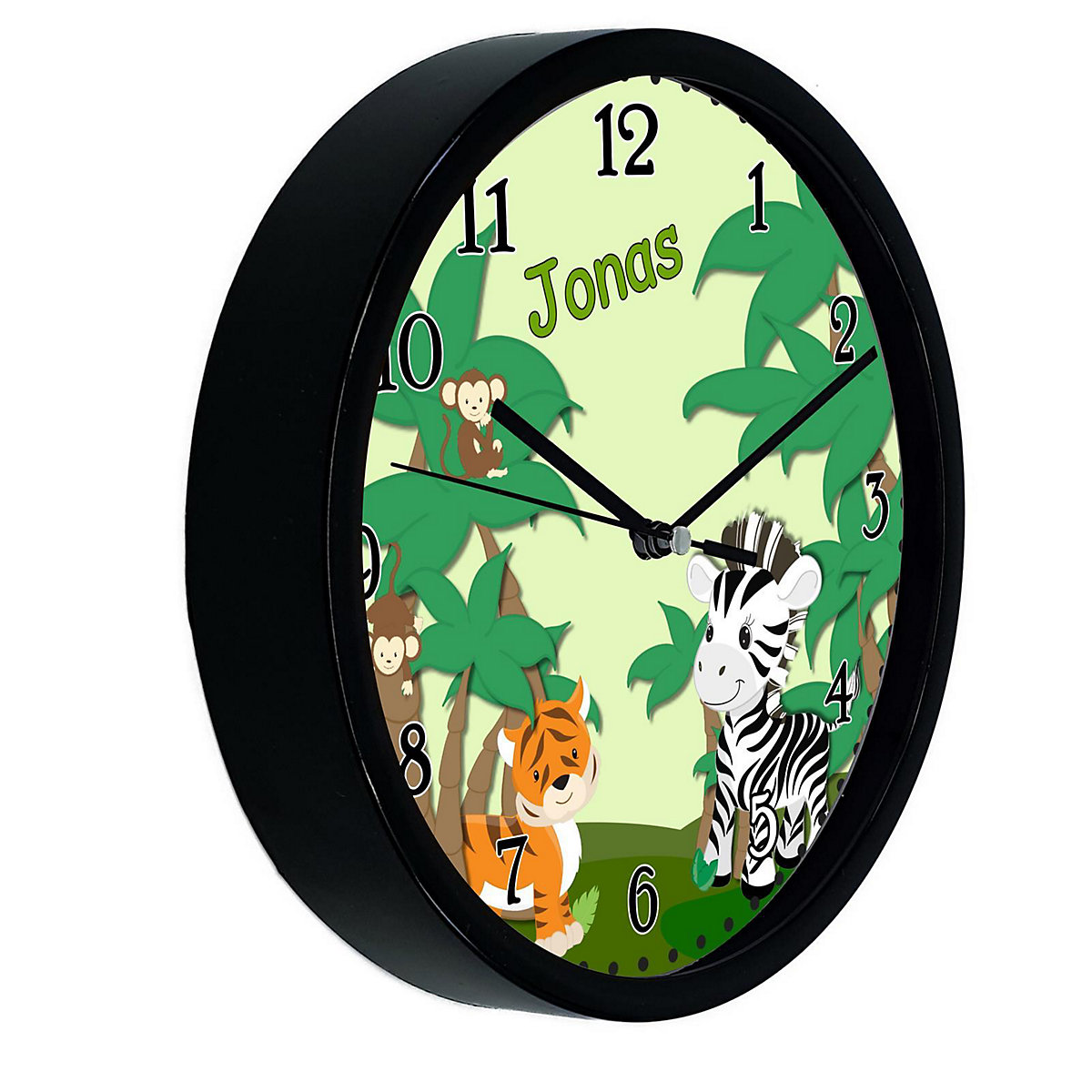 Kinder Wanduhr personalisiert mit Name Safari-Zebra