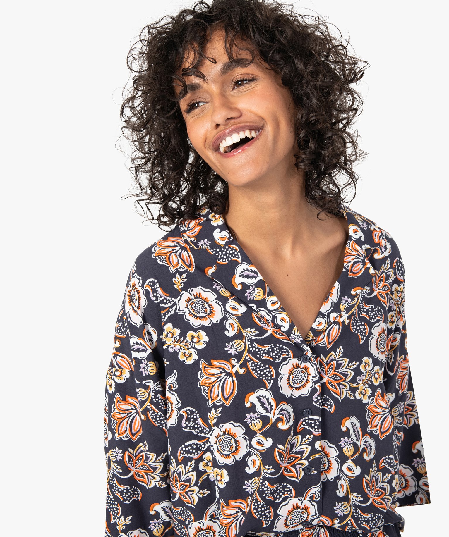 Haut de pyjama femme forme chemise à motifs fleuris multicolore | GEMO
