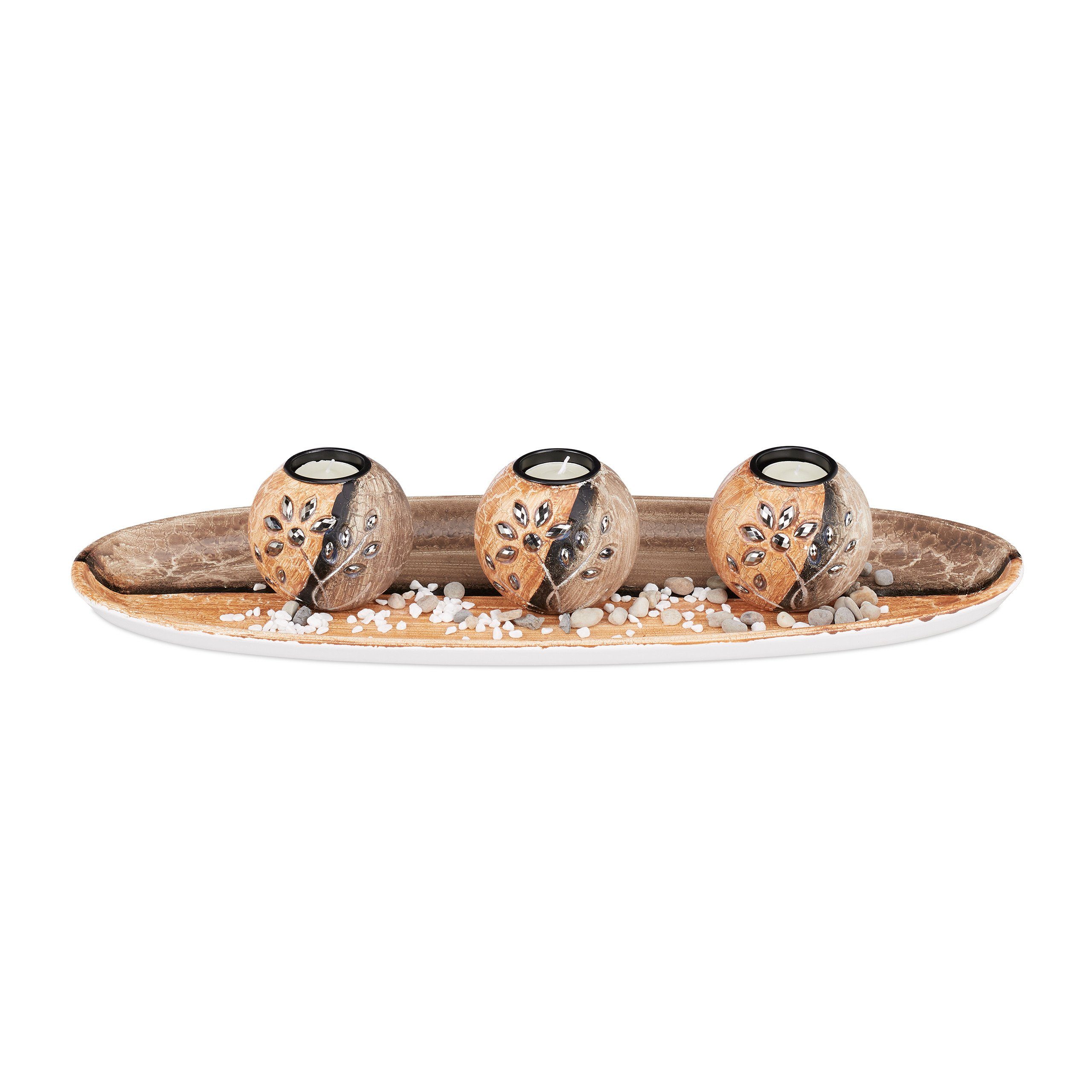 relaxdays Teelichthalter Teelichthalter Set mit Schale