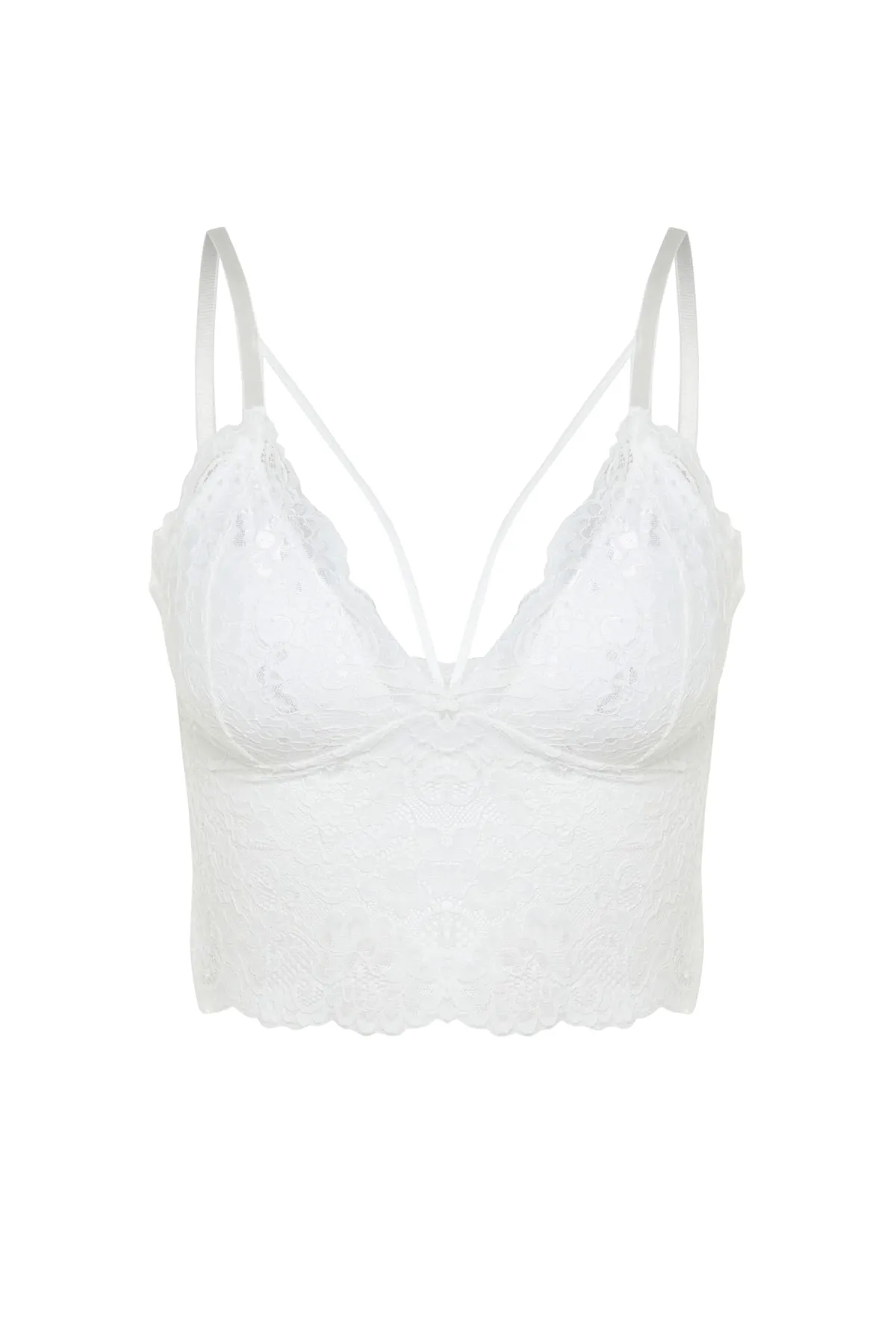Trendyol Collection  Weißes, geripptes Spitzen-Bustier mit Seilriemen und dreieckigem Strickmuster THMAW21SU0050