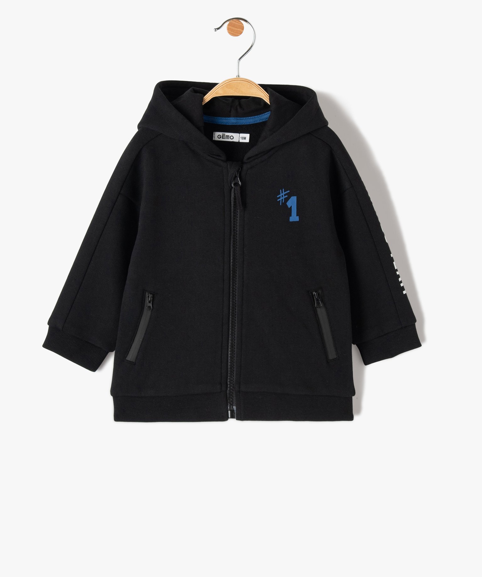 Sweat bébé Garçon zippé à capuche en molleton doux noir | GEMO