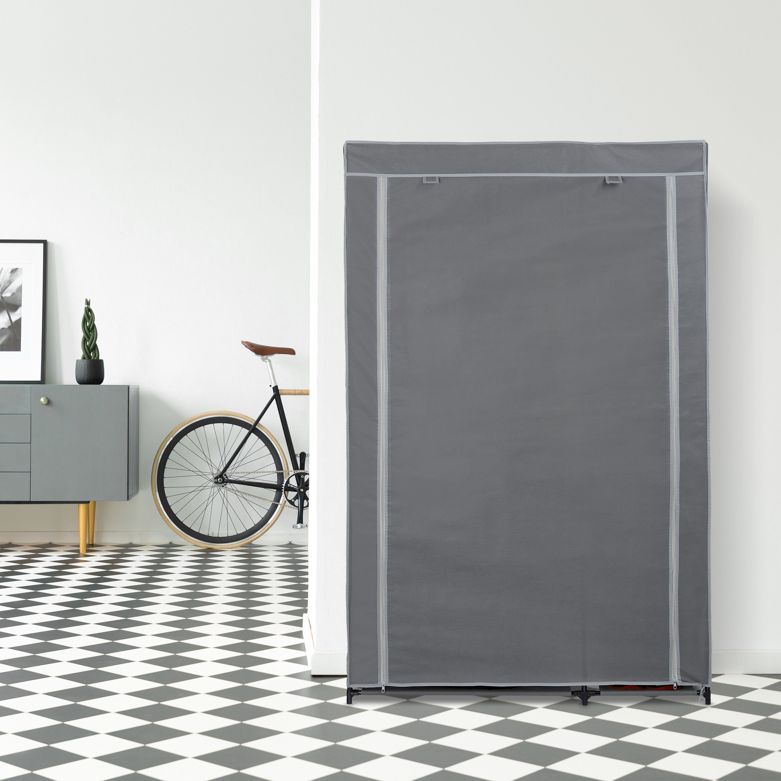 relaxdays Stoffschrank Stoffschrank mit Kleiderstange Anthrazit