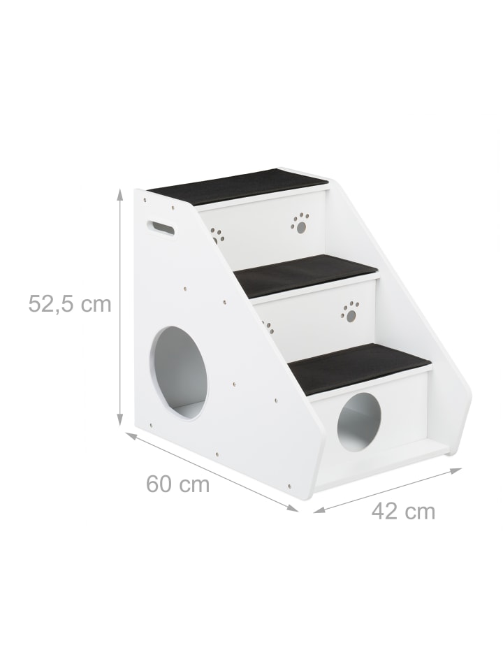 relaxdays Hundetreppe in Weiß/ Schwarz - (B)42 x (H)52,5 x (T)60 cm günstig kaufen onesize
