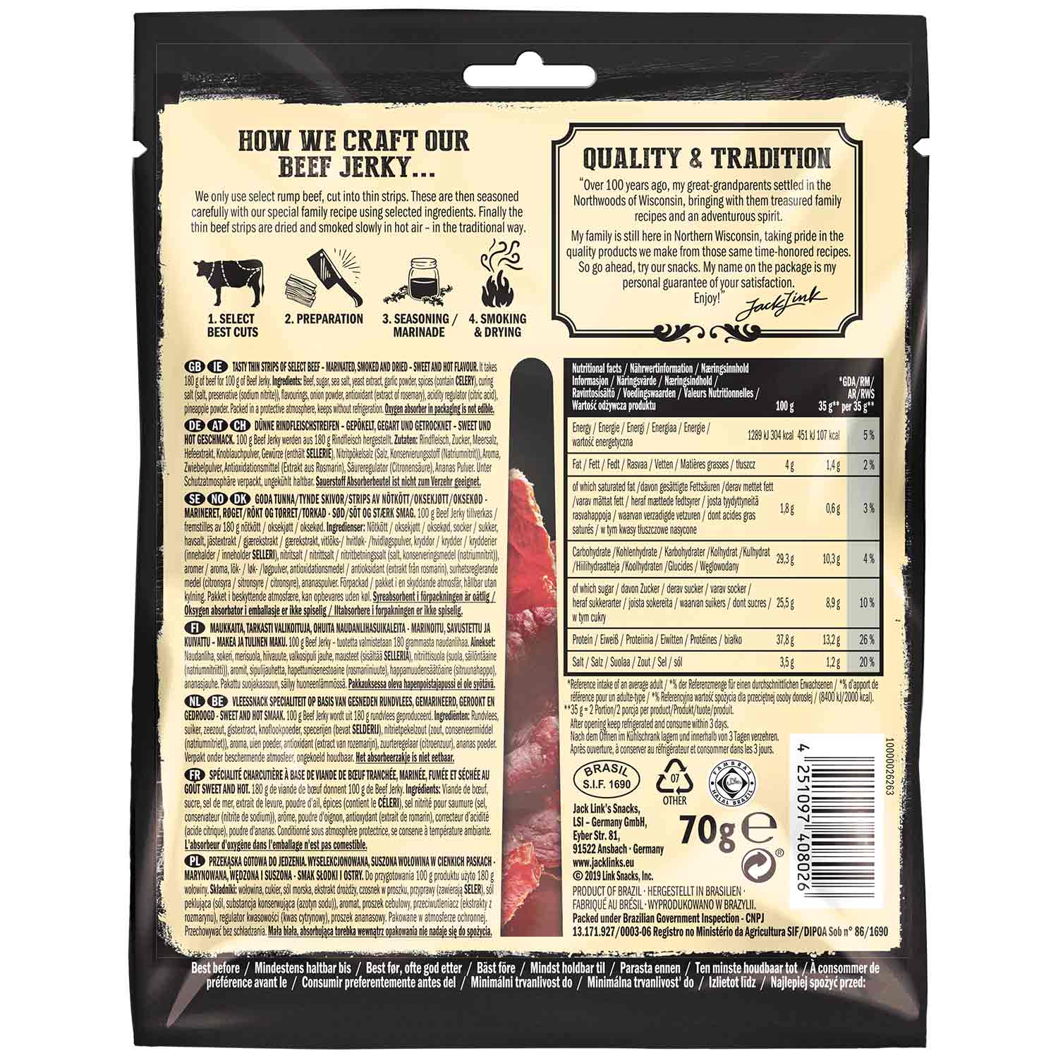 Jack Link's Beef Jerky Sweet & Hot 70g