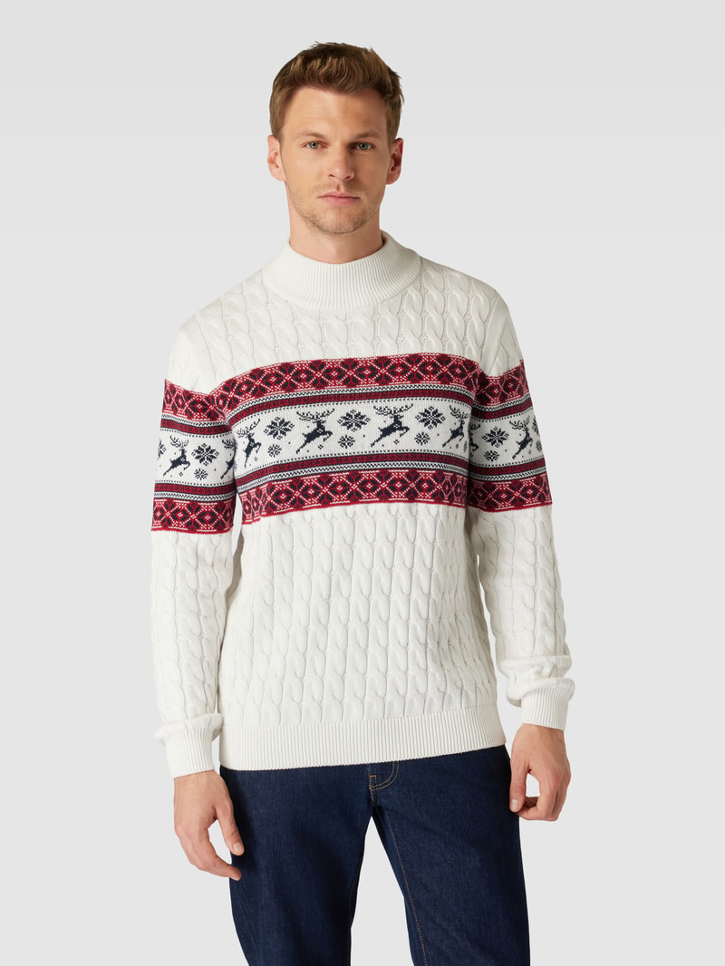 Strickpullover mit Allover-Print in offwhite
