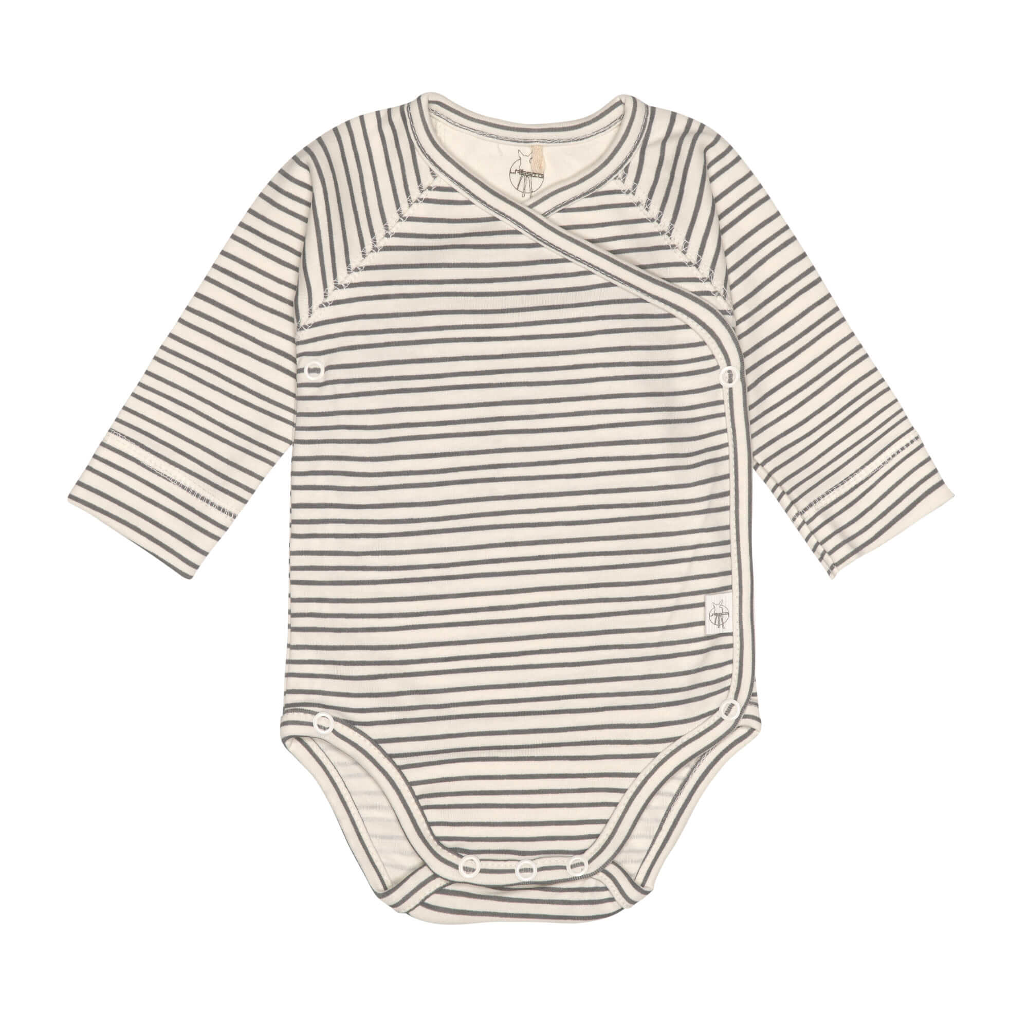 Baby Wickelbody langarm - Bio Baumwolle, Streifen, Grau