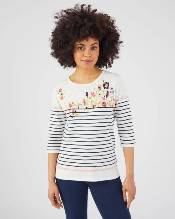 Pull rayé et imprimé floral