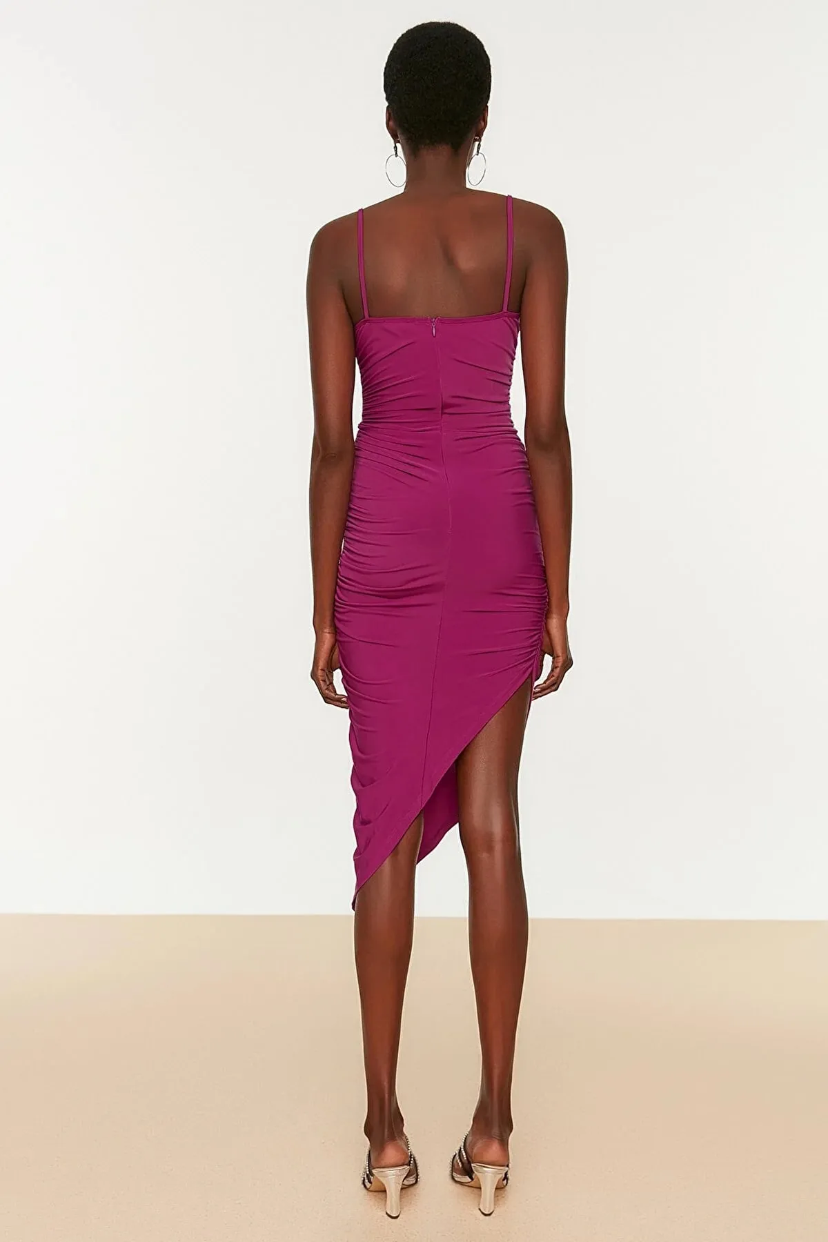Trendyol Collection  Fuchsia gerafftes gestricktes Abendkleid TPRSS22EL1757