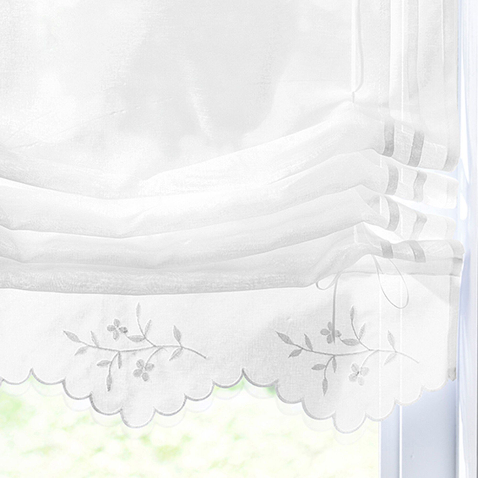Vitrage effet lin macramé brodé finition passe-tringle