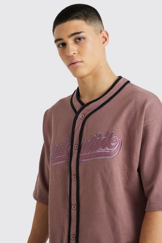 Oversize Hemd mit Worldwide-Baseball Print