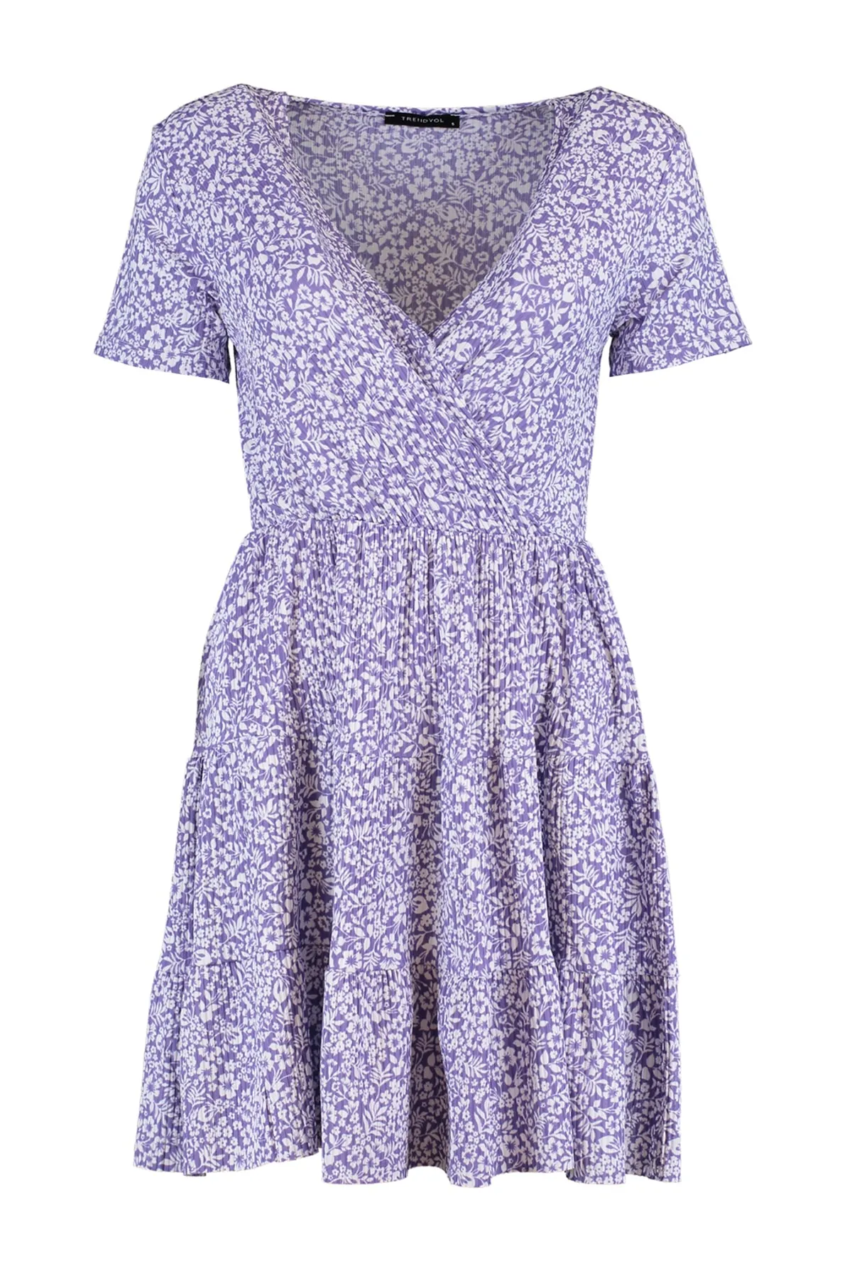 Trendyol Collection  Lila bedrucktes, zweireihiges Mini-Strickkleid mit flexiblem Ausschnitt TWOSS21EL0241