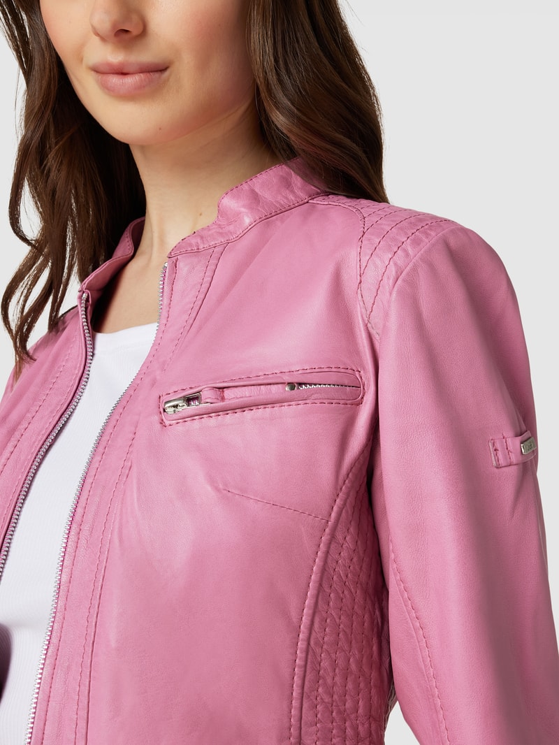 Lederjacke mit Reißverschlusstaschen in pink