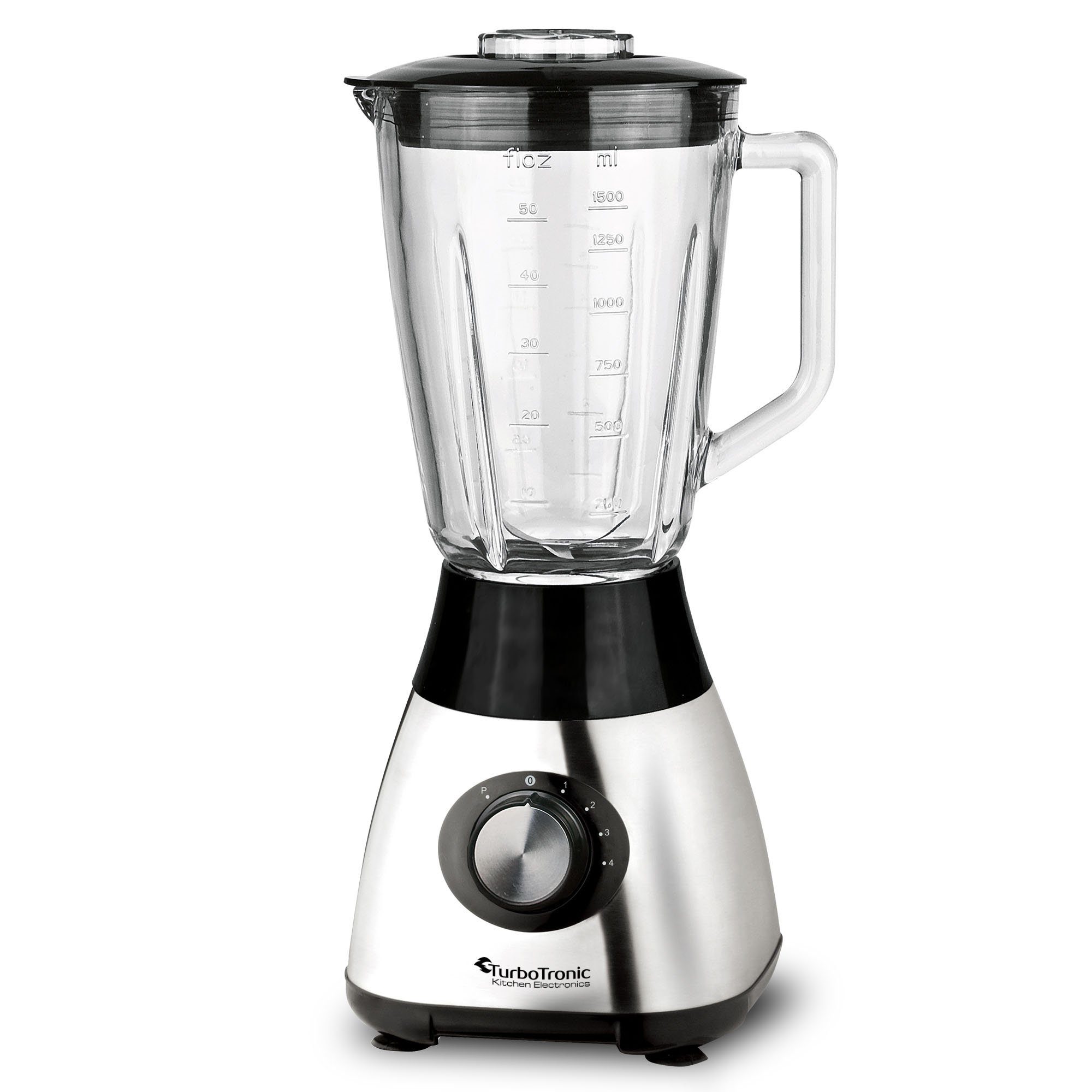 TurboTronic by Z-Line Standmixer BG5 - 1200 Watt mit 1,5L Glasbehälter, 1200 W, Edelstahl Glas Smoothie Mixer Maker Ice Crush Funktion Blender