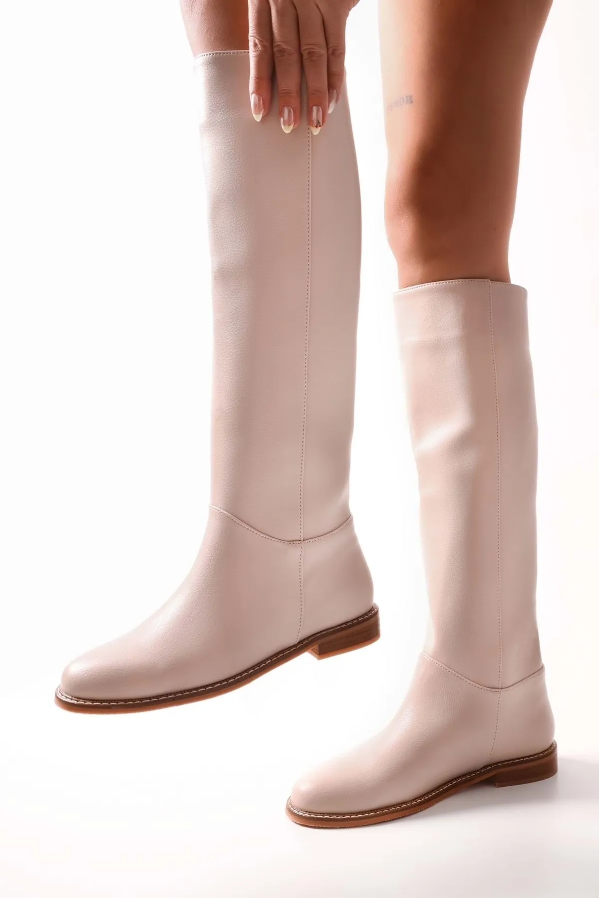 Shoeberry  Damen Mori Beige Skin Reitstiefel Beige Skin