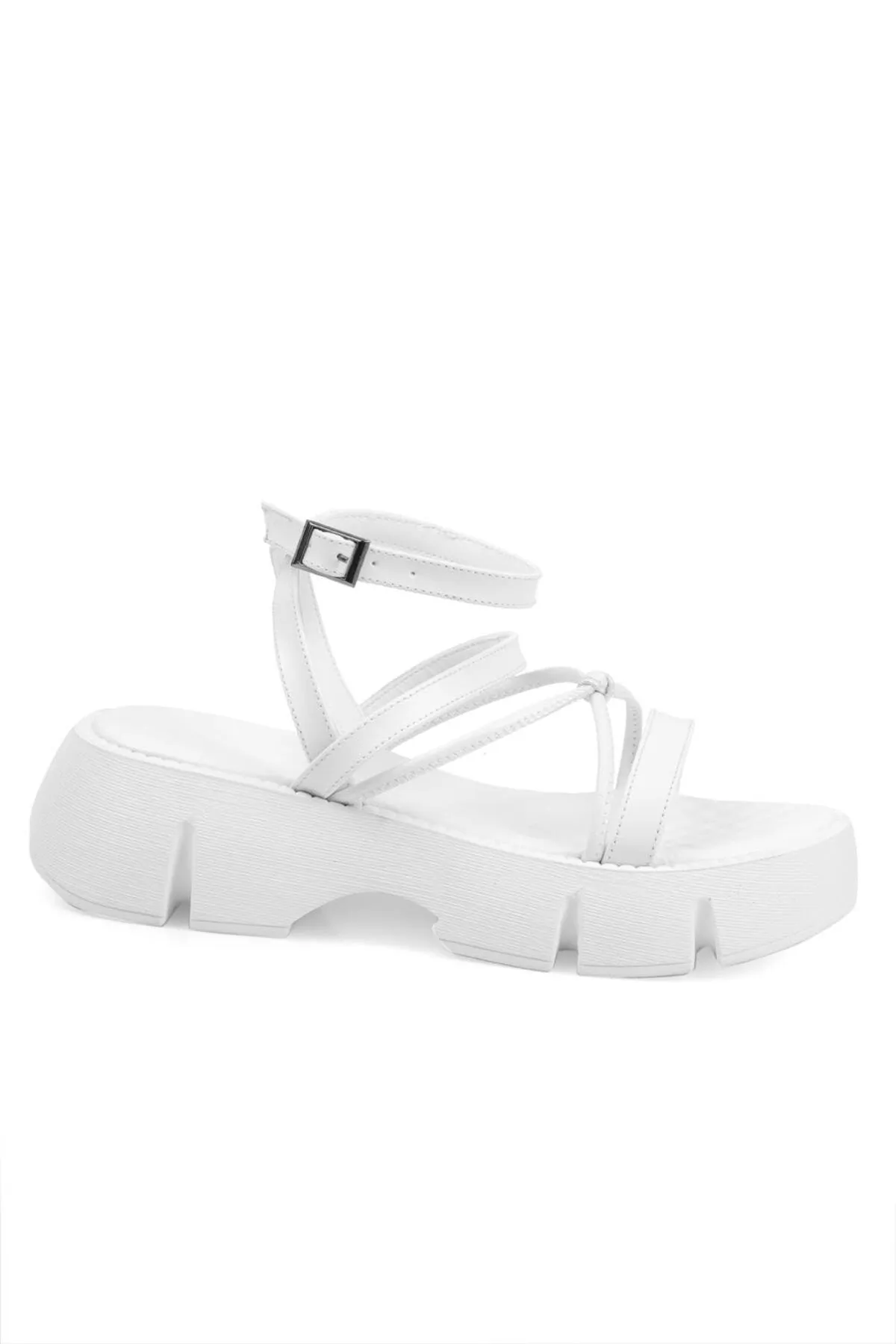 Capone Outfitters  Capone Damen-Sandalen mit dickem Sohlen-Knöchelriemen und bequemer Sohle in Weiß