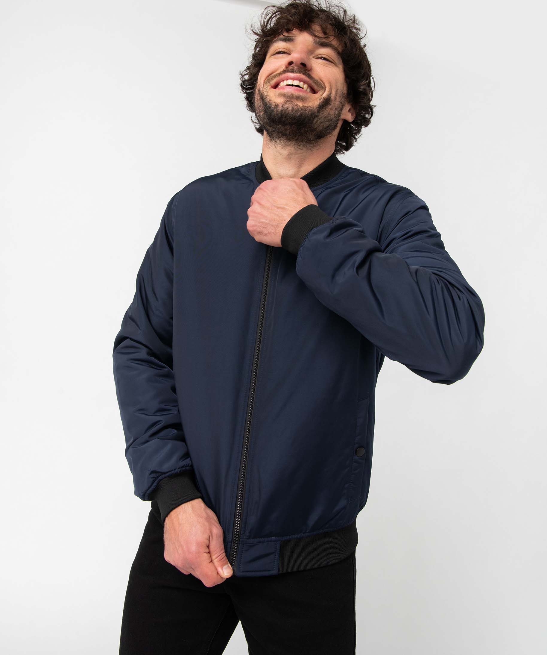 Blouson homme rembourré avec finitions bord-cte bleu fonce | GEMO