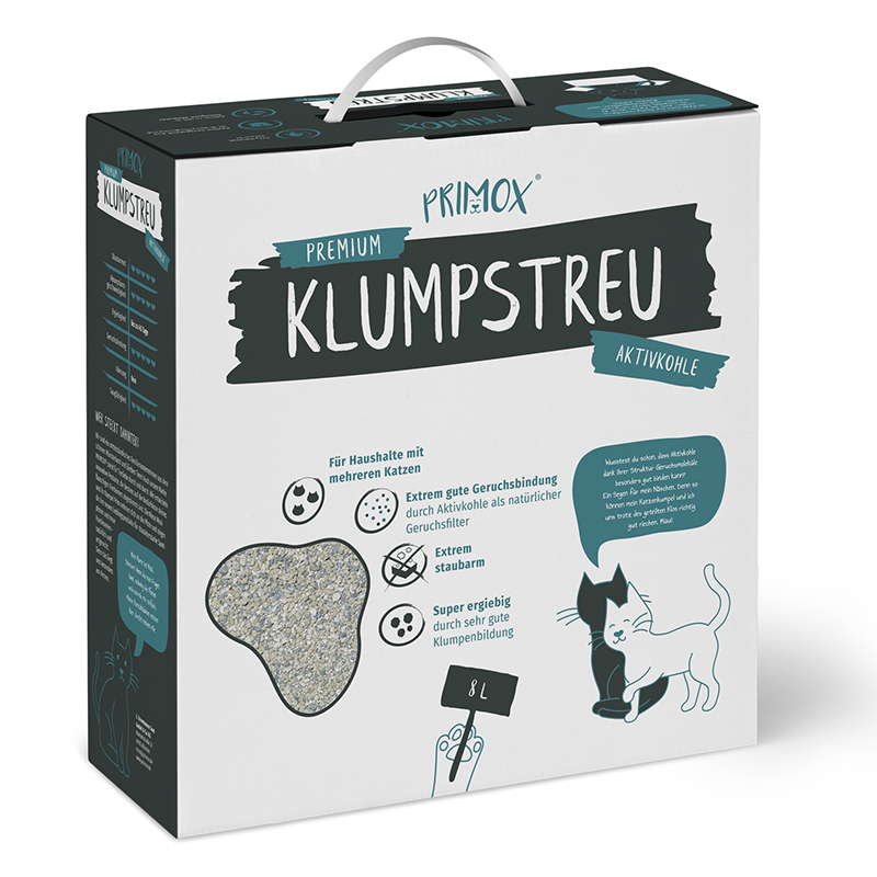 PRIME Katzenstreu PRIME PRIMOX Premium Klumpstreu Aktivkohle 8l
