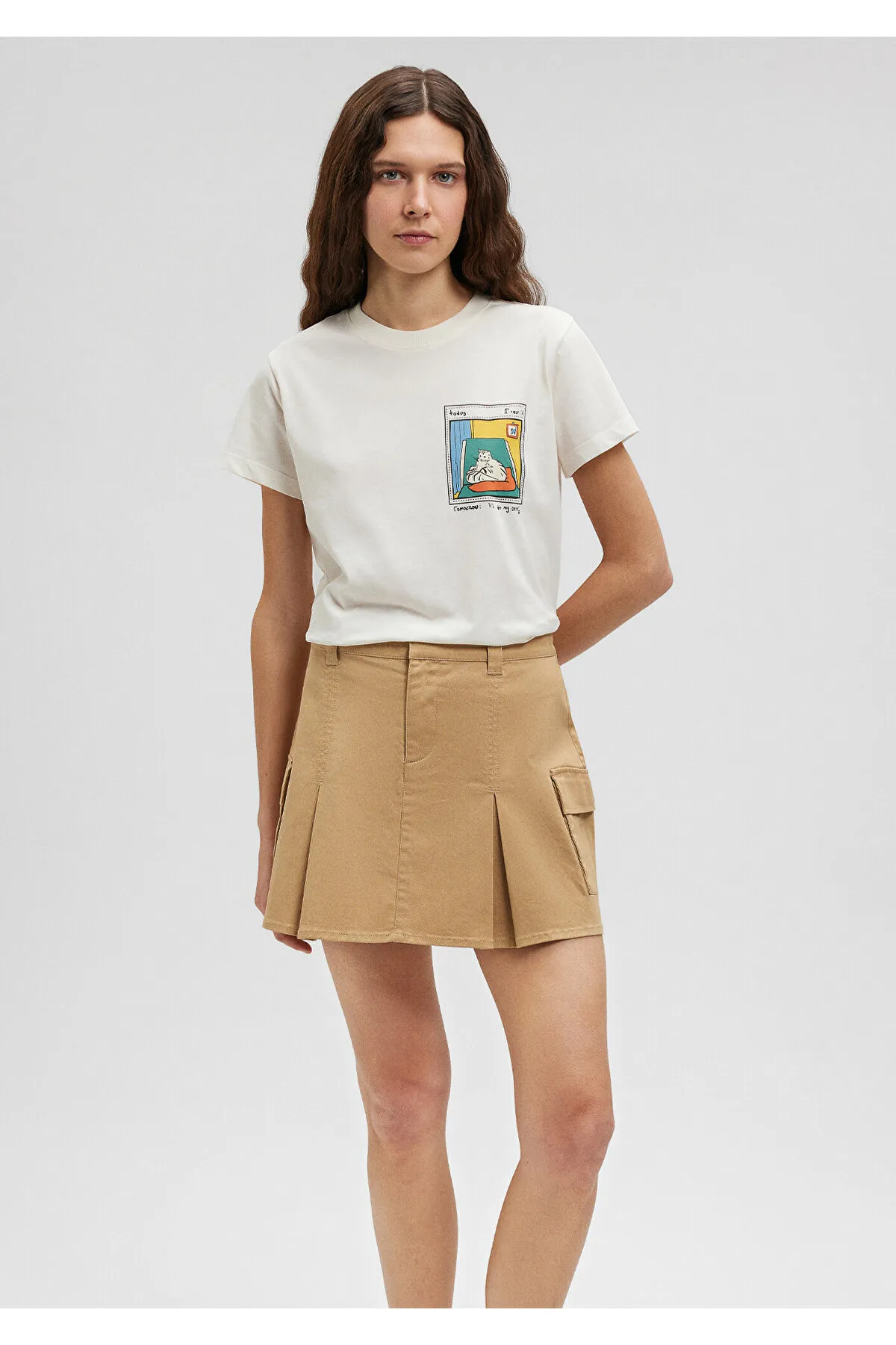 Mavi  Weißes T-Shirt mit Katzenmuster, Slim Fit / Slim Fit1612401-80194