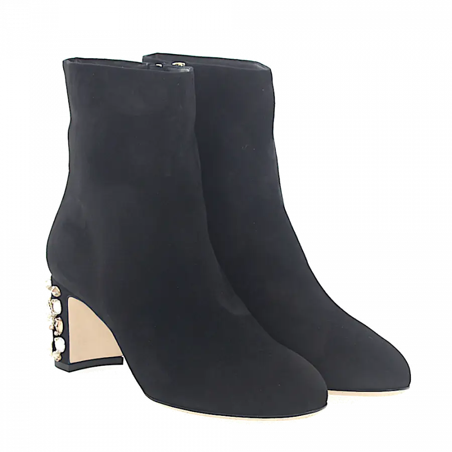 Dolce & Gabbana - Stiefeletten Kalbsleder Veloursleder Kristallverzierung schwarz - schwarz