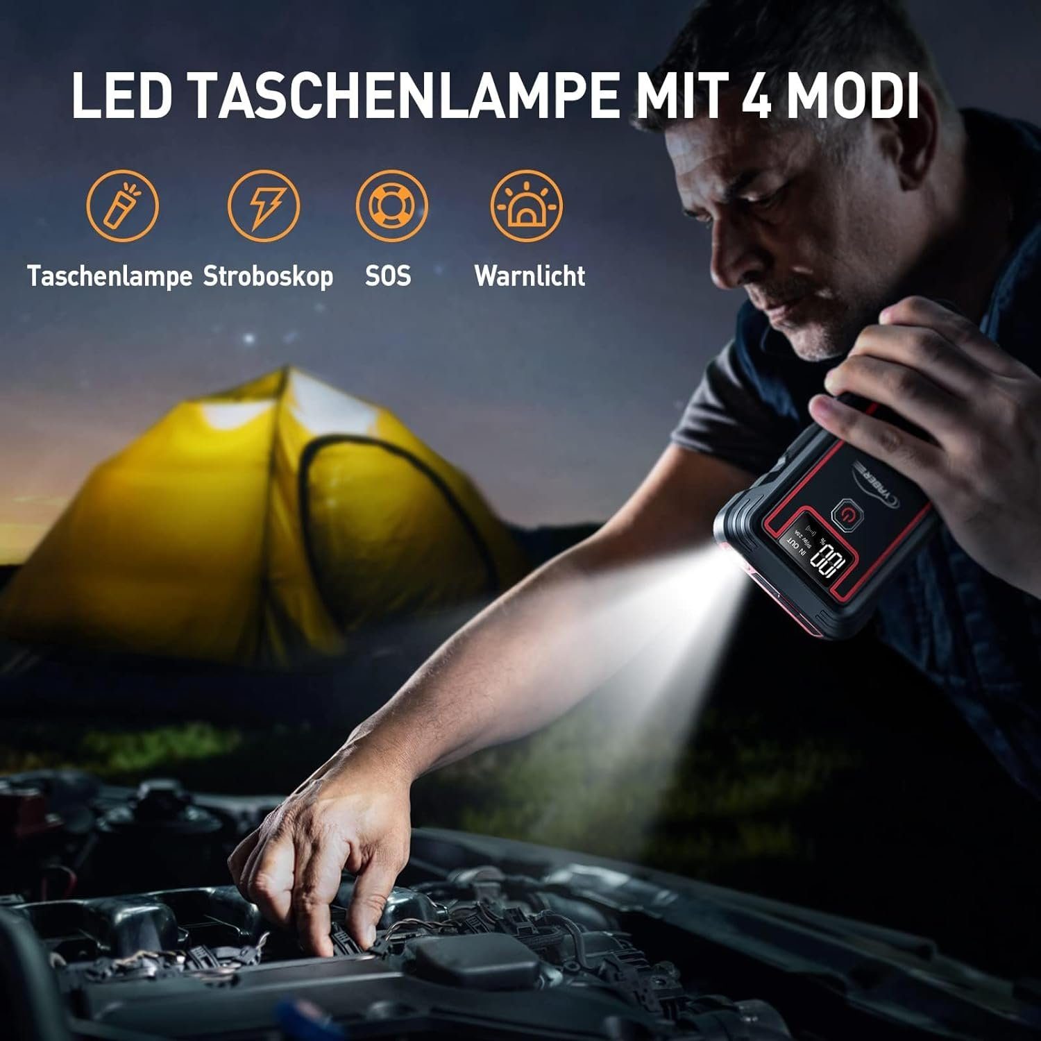 Yaber Starthilfegerät, Starthilfe Powerbank 3500A Spitzenstrom 23800mAh