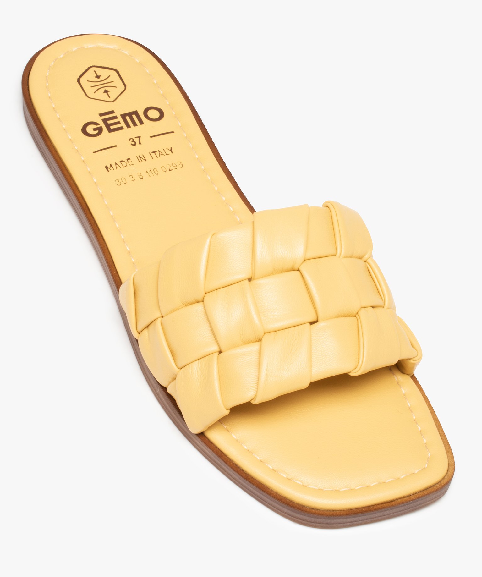 Mules femme avec dessus tressé et semelle à bout carré jaune | GEMO