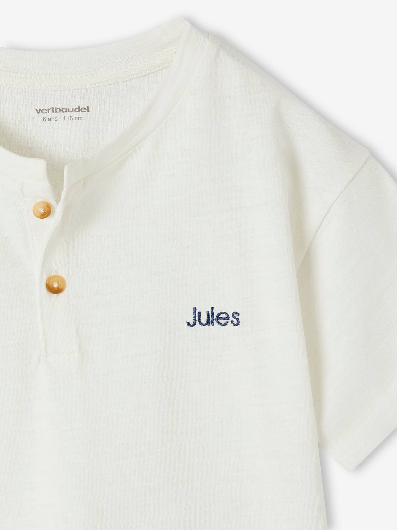 Vertbaudet Jungen Henley-Shirt mit Recycling-Baumwolle BASIC, personalisierbar - wollweiß