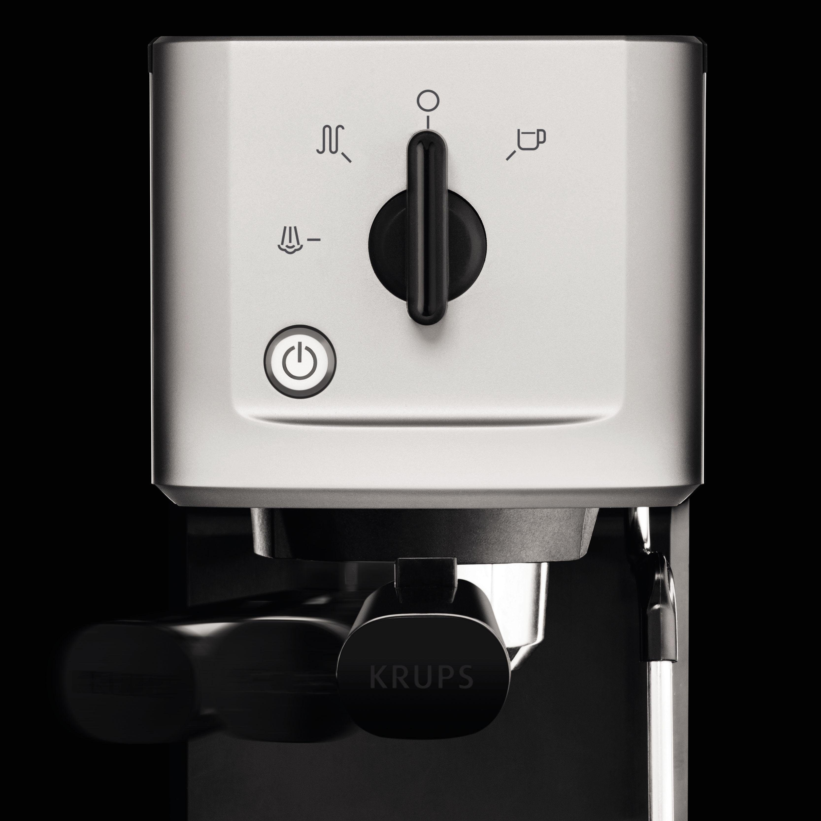 Krups Espressomaschine Calvi Steam & Pump XP3440, Edelstahl, 1 L Wassertank, Sehr kompakt, Schnelles Aufheizen
