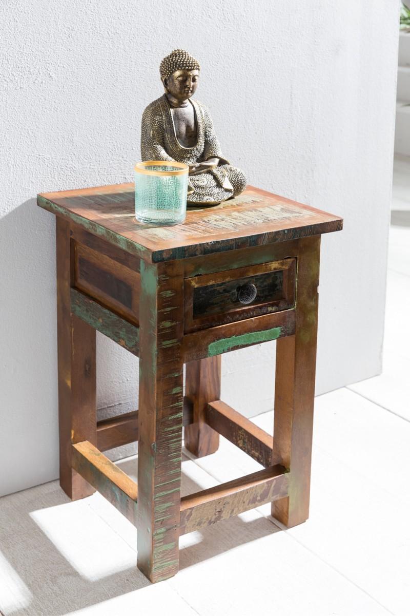 Wohnling Beistelltisch KALKUTTA 30 x 30 x 50 cm Mango Recycling Bootsholz