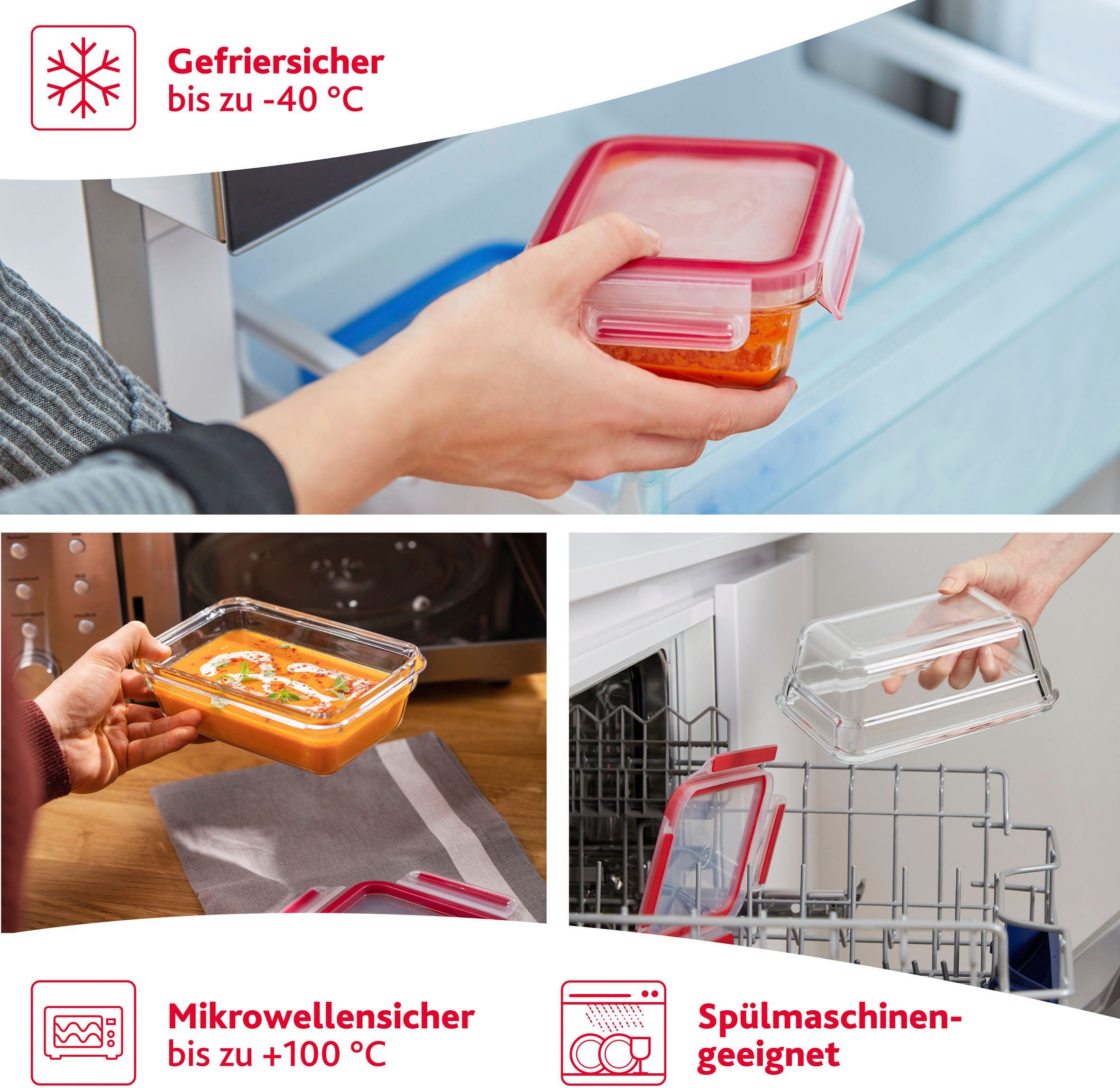 Emsa Frischhaltedose Clip & Close Glas, Glas, Kunststoff, (1-tlg), 3L, stapelbar, gefrier-, backofen-, mikrowellen- und spülmaschinenfest