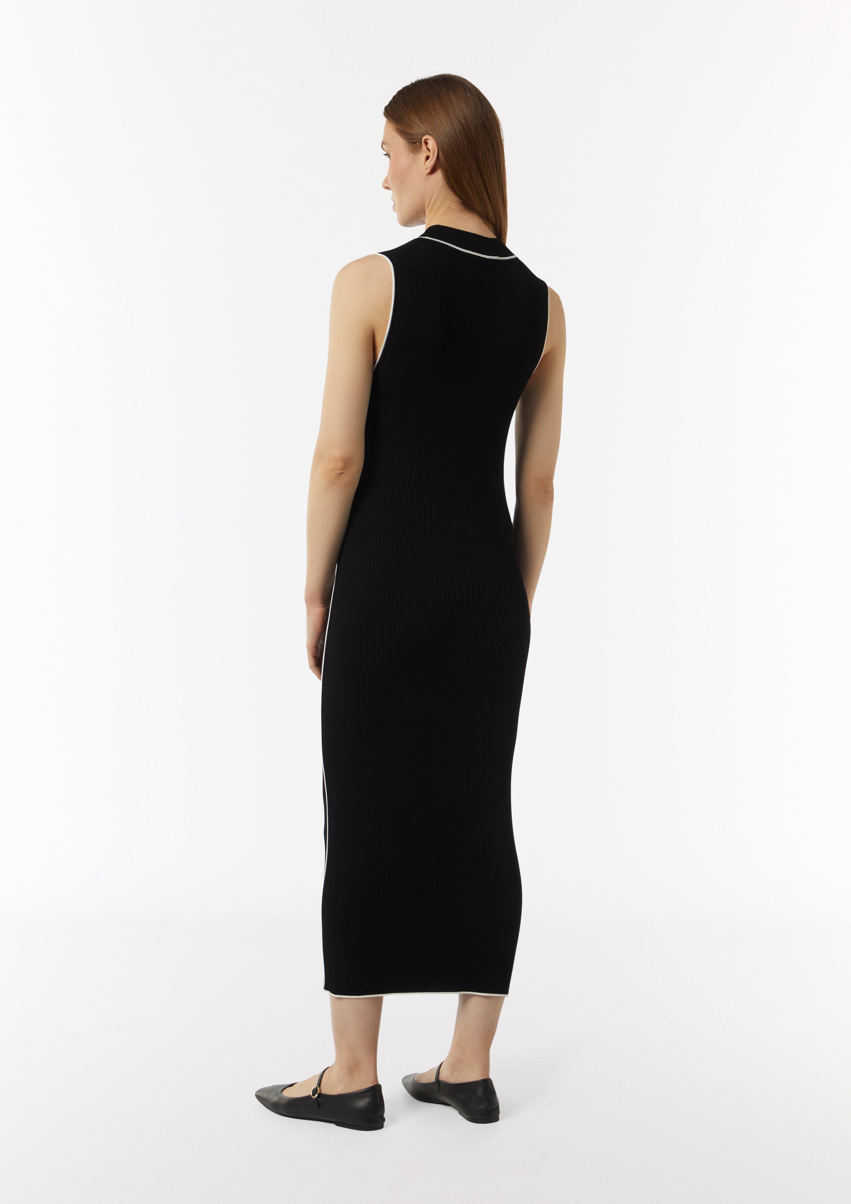 Figurbetontes Rippstrickkleid mit Kontrastdetails - schwarz