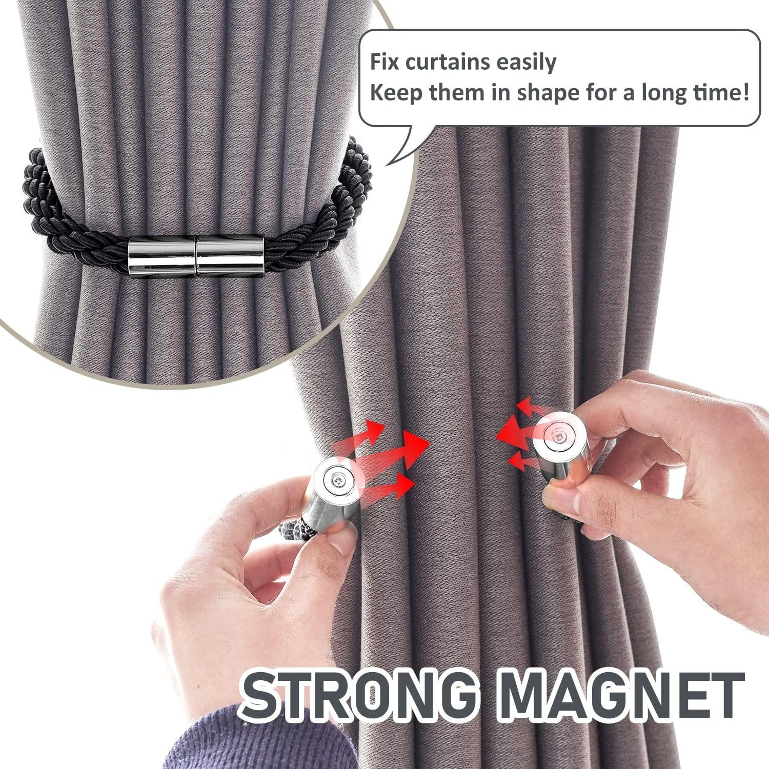 Raffhalter 2 Stück Magnetische Vorhang Raffhalter, Vorhanghalter, SCOHOME, (2-tlg., Schnallen für Haus Büro Gardinen Dekoration (Schwarz), für Gardinen mit Starken Magnet, Vorhang Clips Vorhang Halter