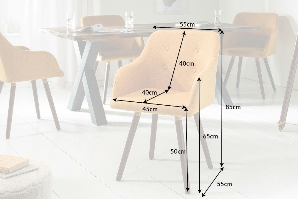 riess-ambiente Polsterstuhl SCANDINAVIA MEISTERSTÜCK senfgelb / braun (Einzelartikel, 1 St), Esszimmer · Webstoff · Massivholz · mit Armlehne · Retro Design