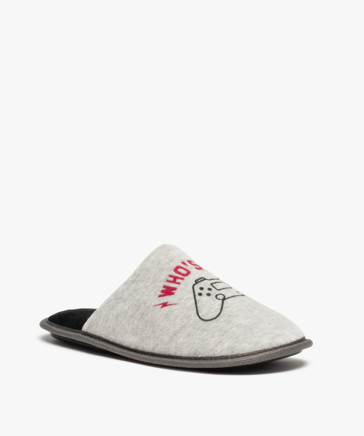 Chaussons homme mules plates imprimées console de jeux gris | GEMO