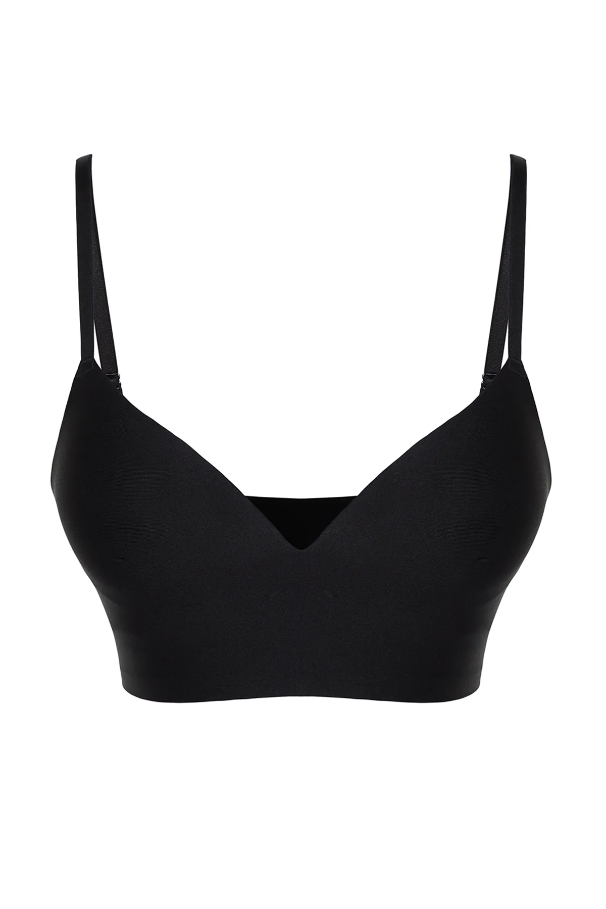 Trendyol Collection  Premium Push-Up-Bustier-Strick-BH aus schwarzem Polyamid mit String-Trägern THMSS24SU00024