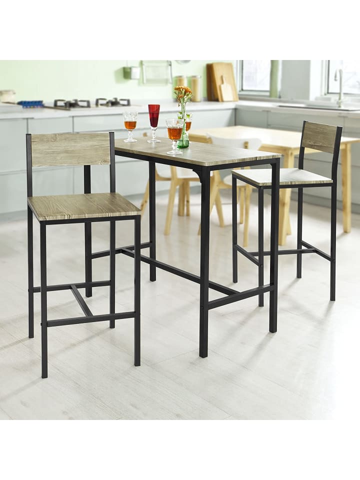 SoBuy Bartisch in Natur und Schwarz - Tisch(B)89 x (H)87 x (T)45cm/Stuhl(B)38 x (H)95 x (T)40cm günstig kaufen onesize