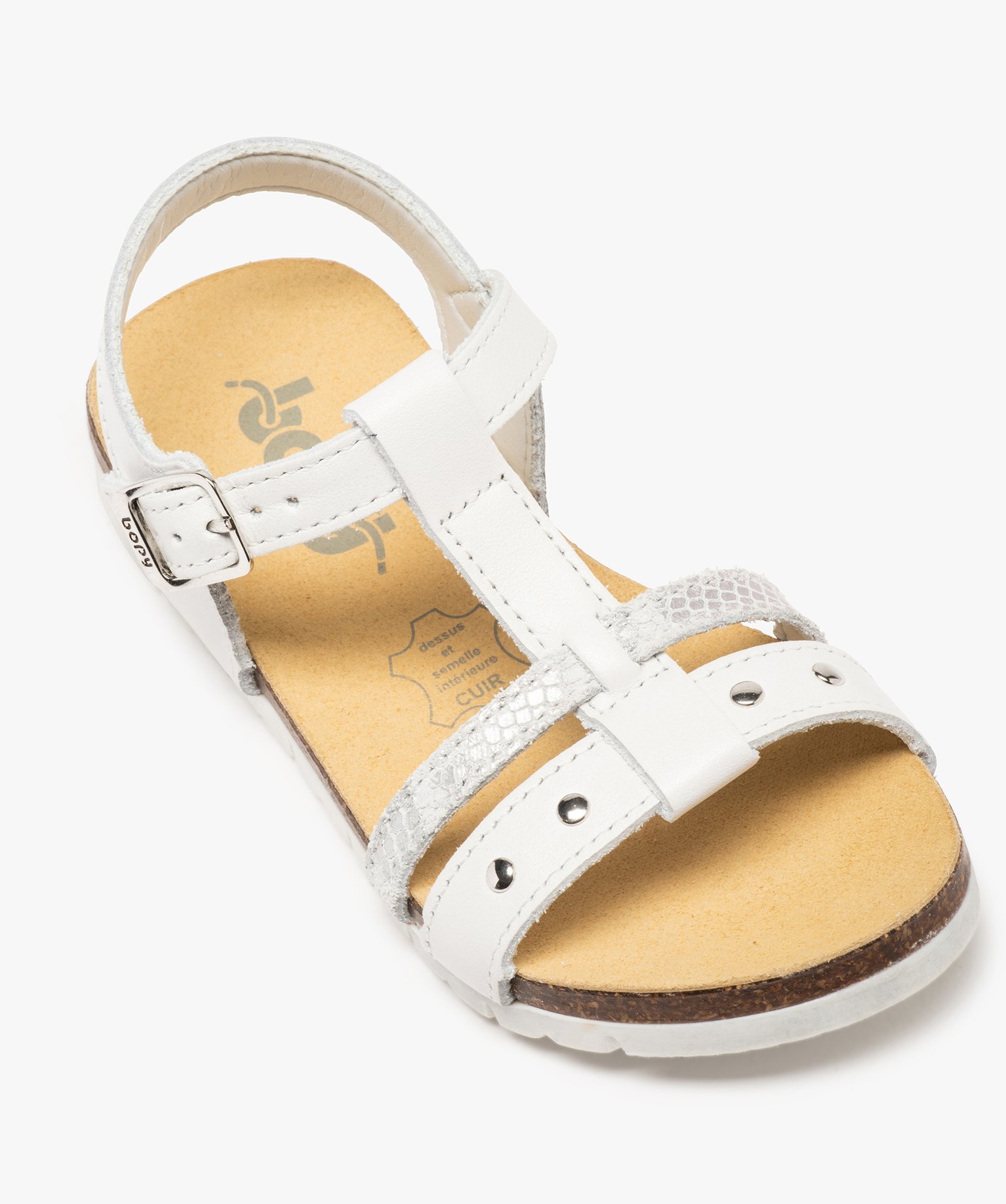 Sandales fille dessus cuir à semelle contrastante - Bopy blanc | GEMO
