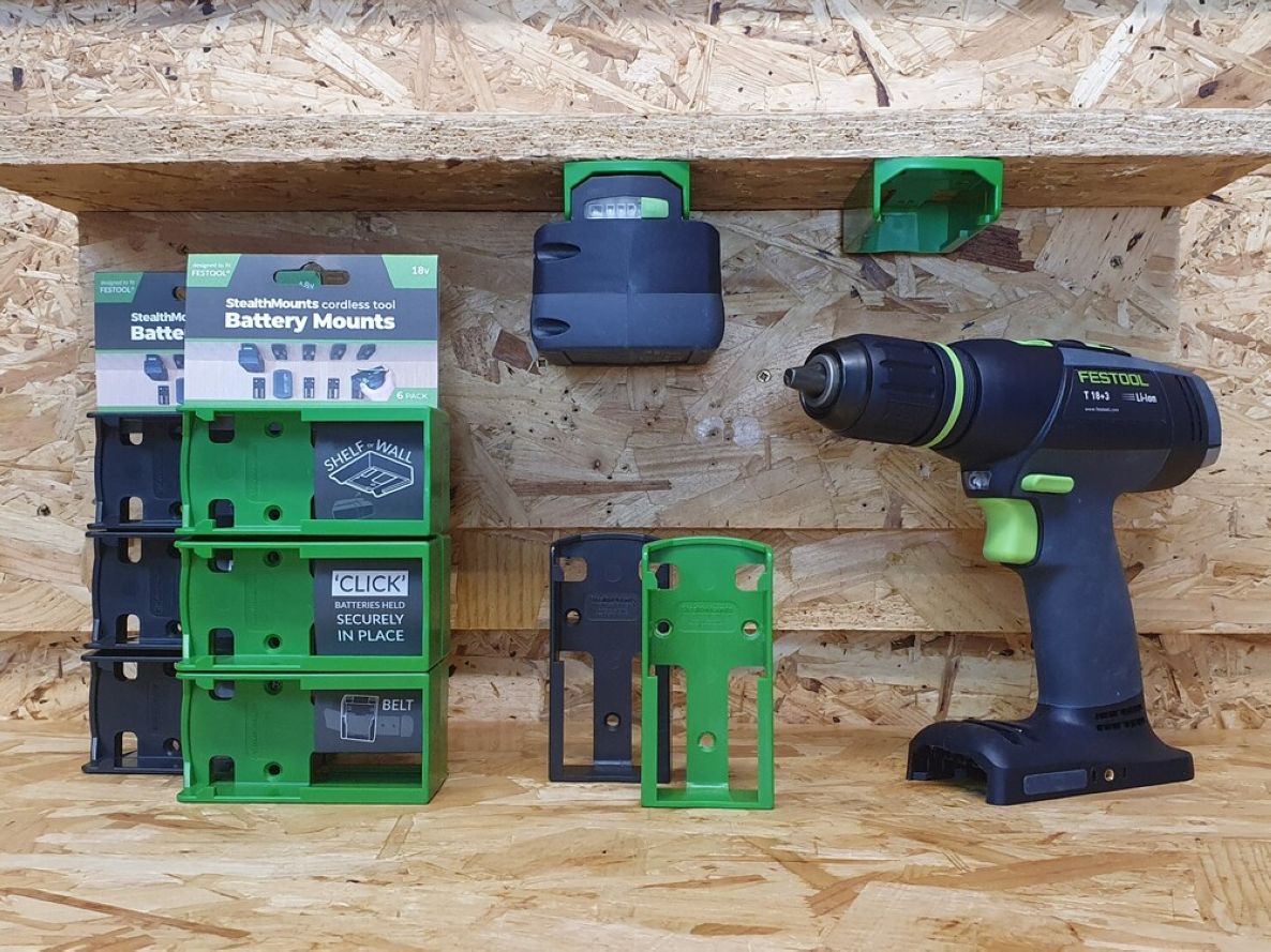 StealthMounts BM-FT18-GRN-6 Grüne Batteriehalter für Festool 18V (6 Stück)