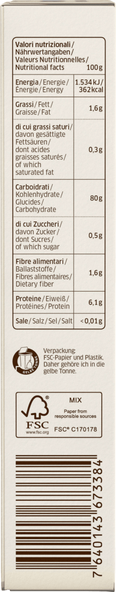 Nudeln, Lasagne aus Mais/Reis, glutenfrei, 250 g