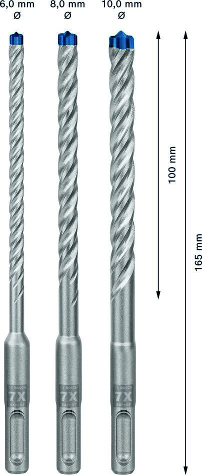 Bosch Blue Zubehör 2608900196 Expert SDS plus-7X Schlagbohrschrauber-Set 6/8/10 mm 3-teilig