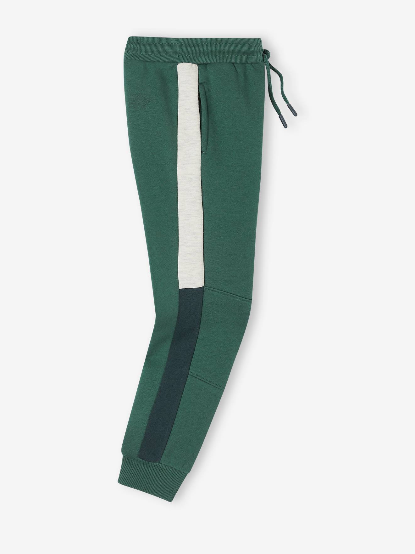 Pantalon jogging bandes côtés garçon. vert sapin