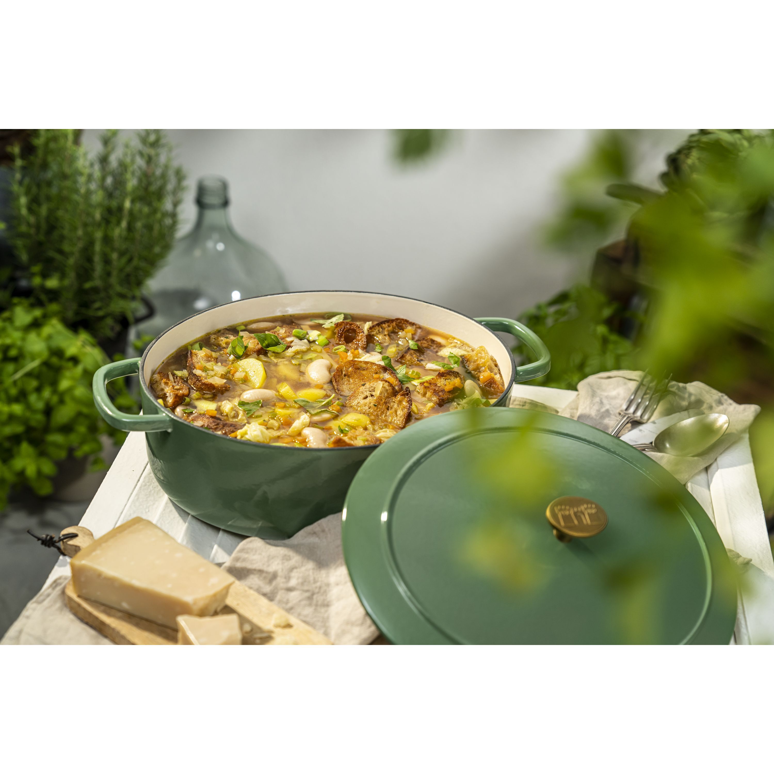 Cocotte 29 cm, oval, Grün, Gusseisen