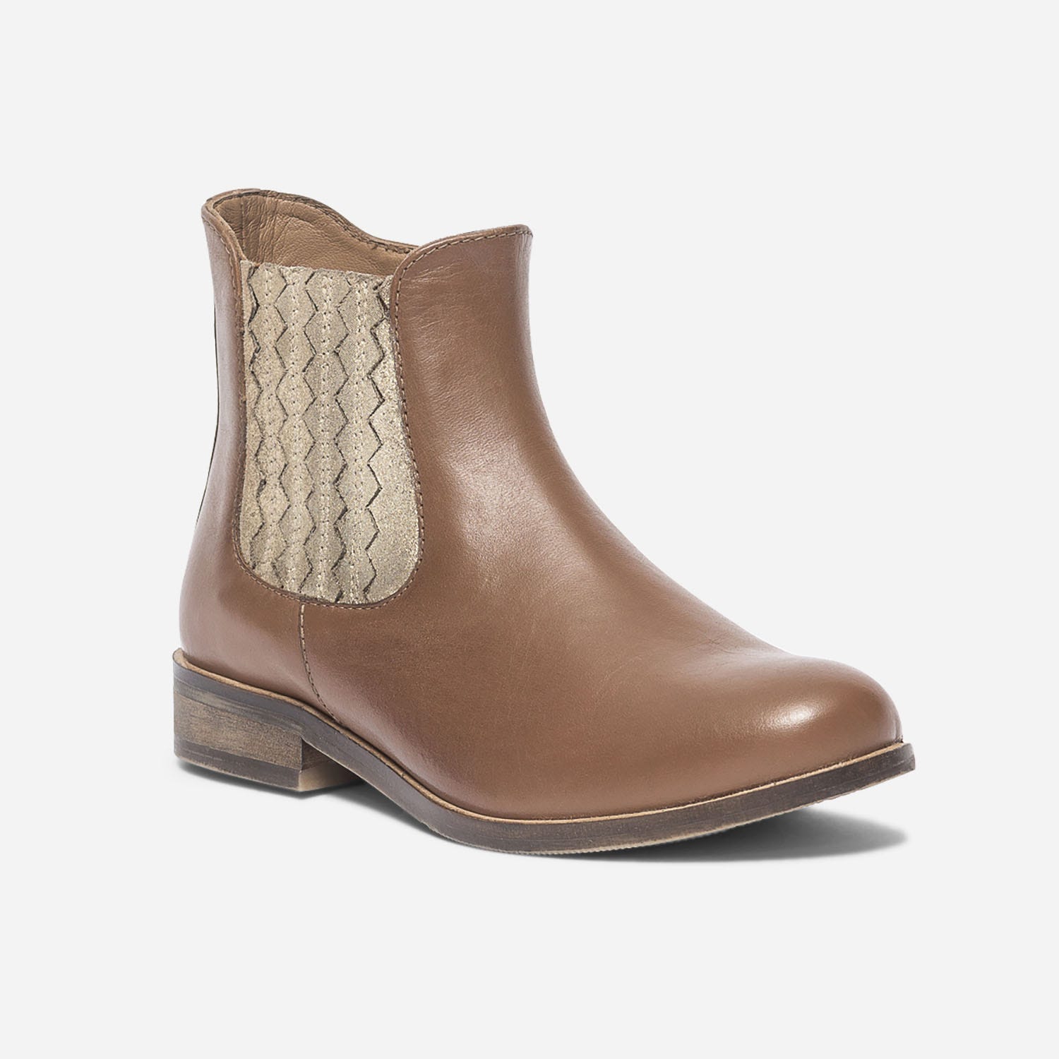 Chelsea boots camel en cuir avec élastique doré