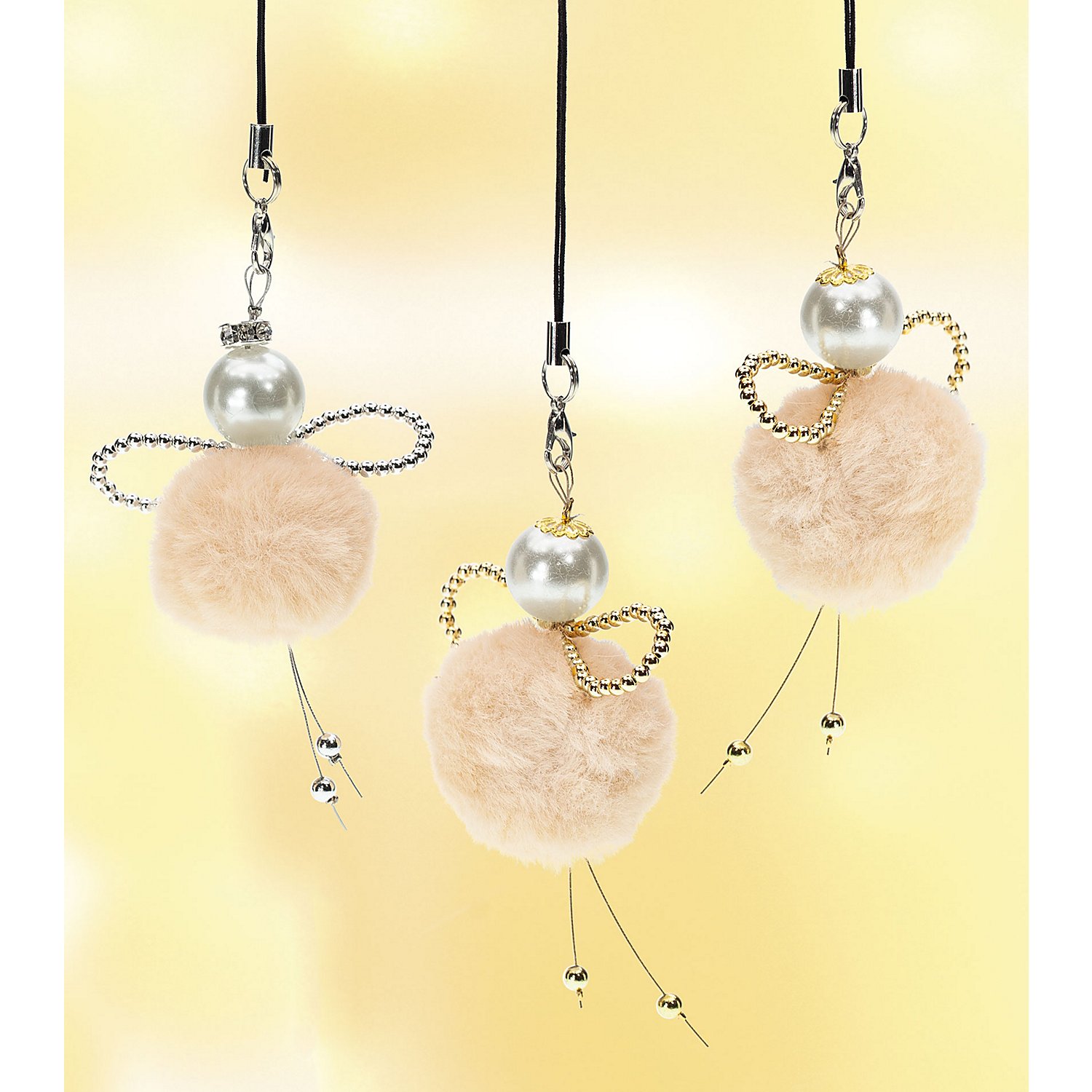 Pompons, creme, 3–4 cm Ø, 6 Stück