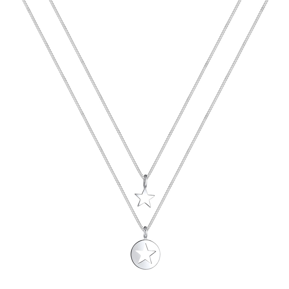 Elli Elli Collier Femmes Ensemble Étoile Cut-Out Pendentif Mère Enfants en Argent Ster Bijoux