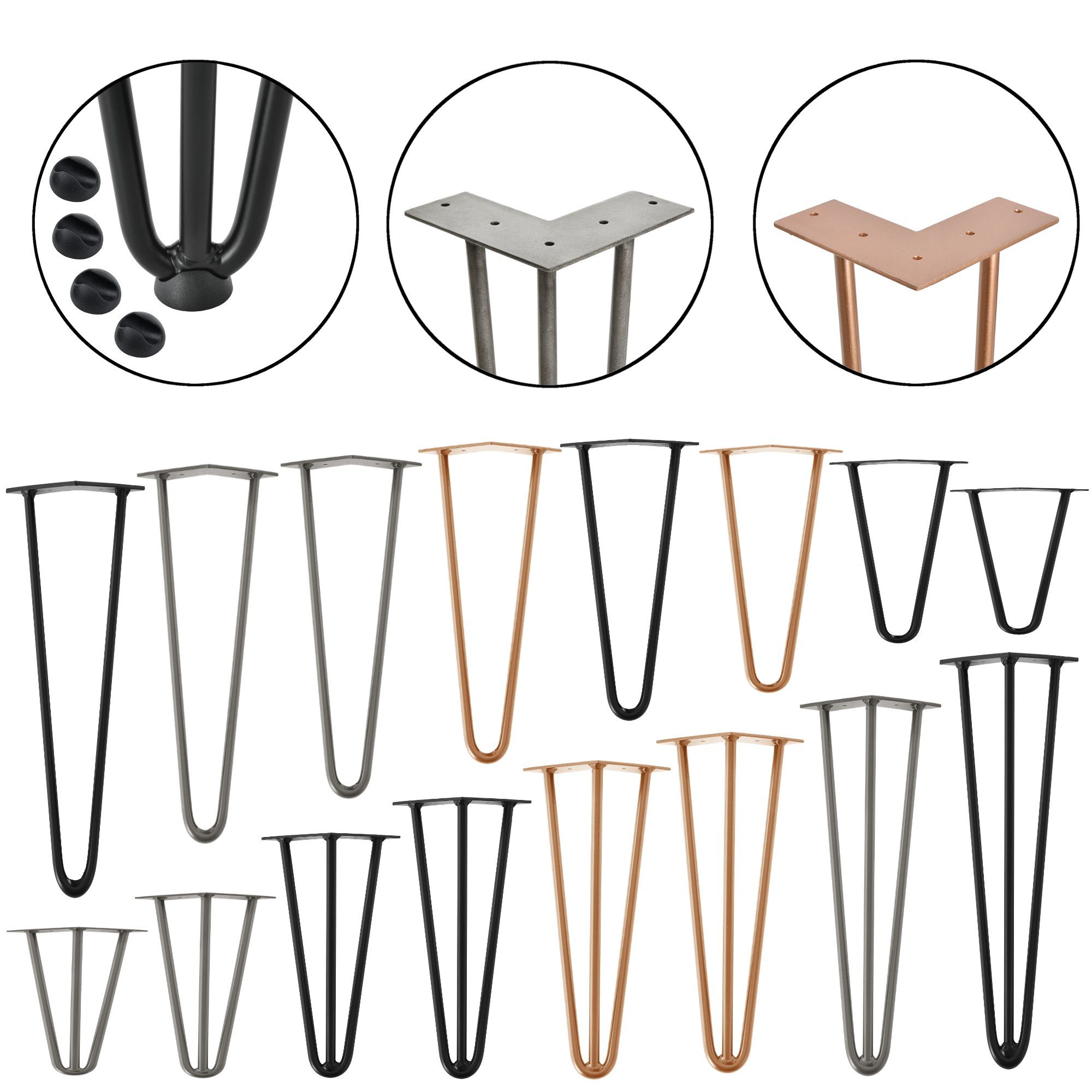en.casa Möbelfuß, (Set), 4x Hairpin Leg Tischbein Haarnadelbeine Tischkufen DIY 72cm Stahl