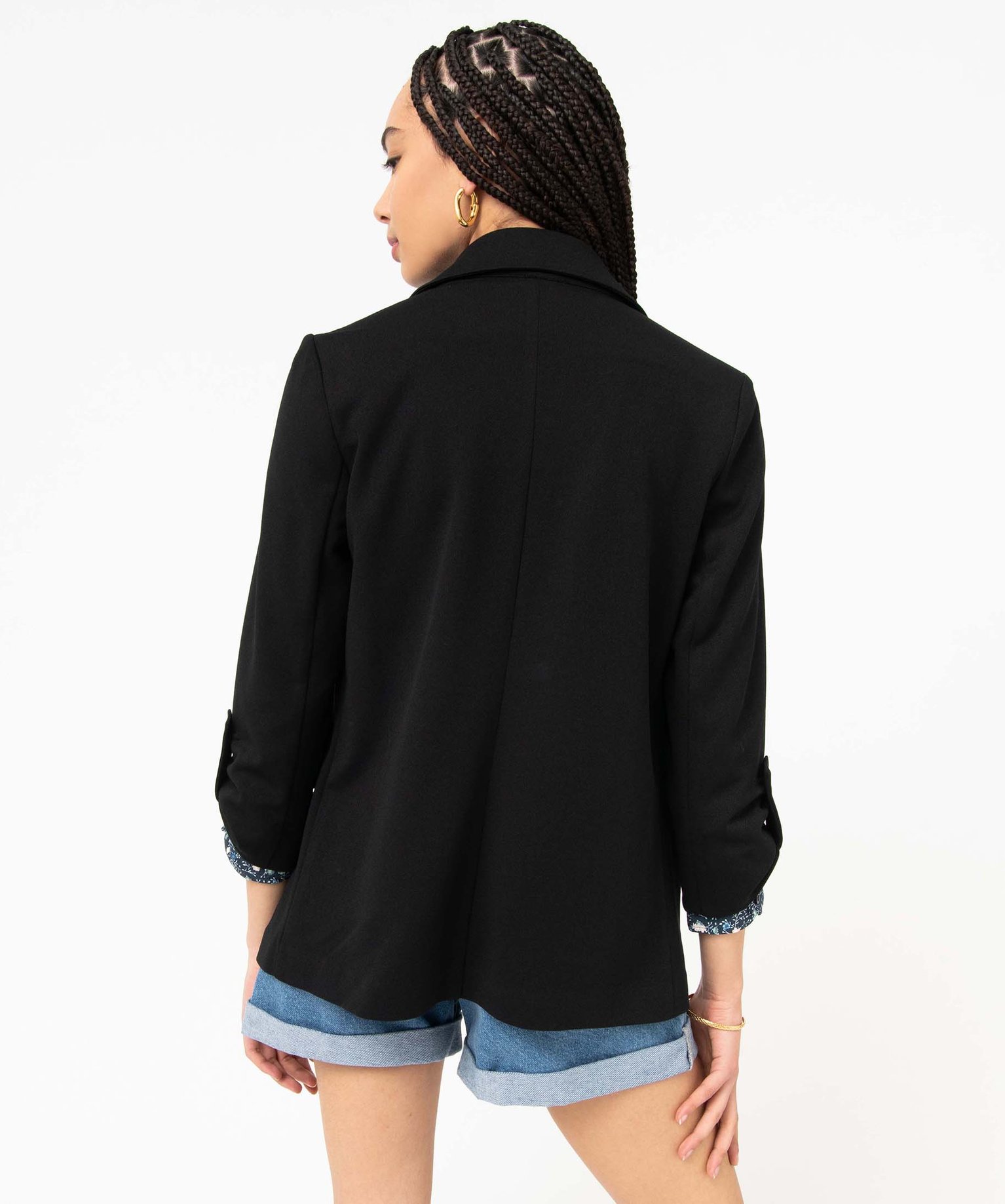 Veste droite en maille stretch manches 3/4 unie femme noir | GEMO