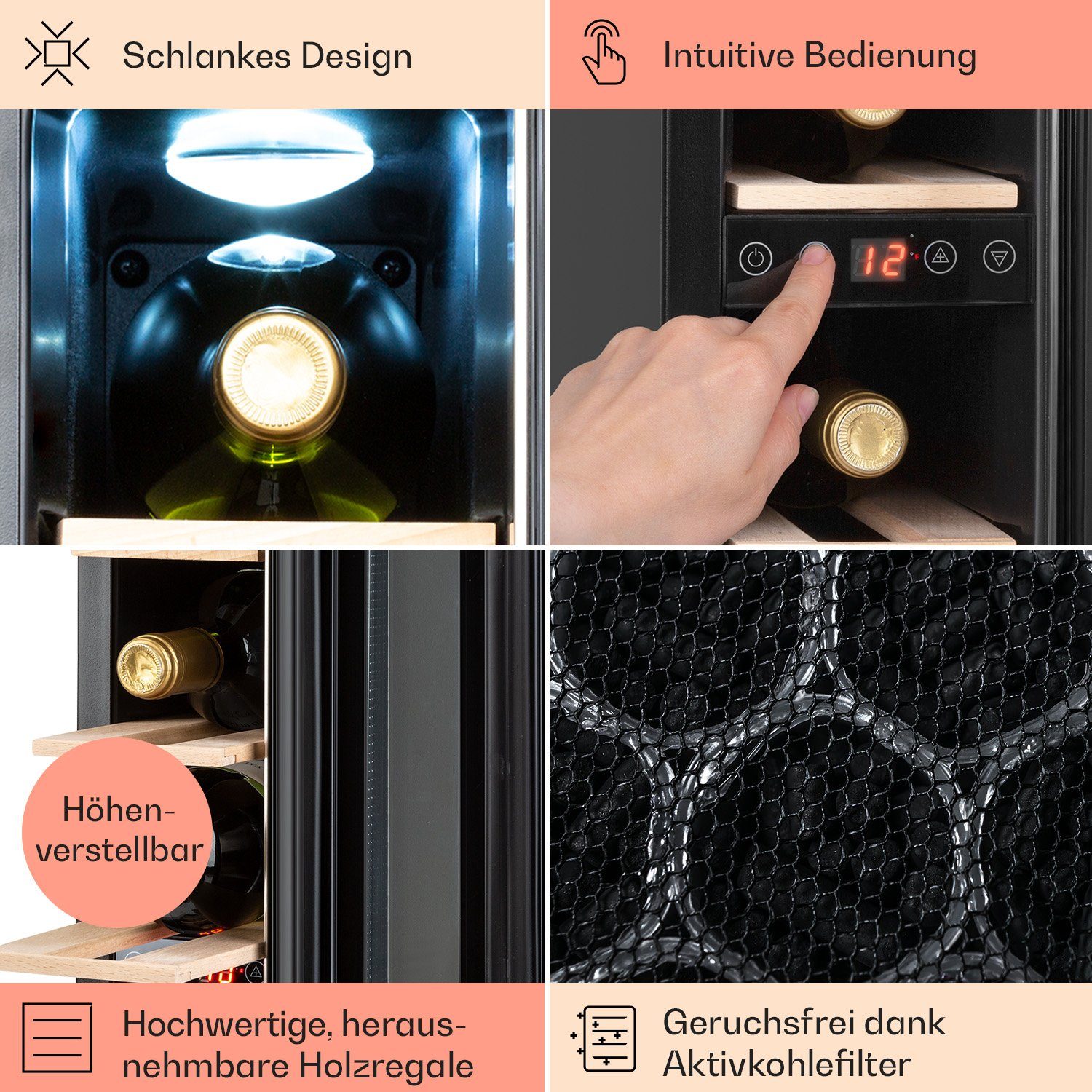 Klarstein Weinkühlschrank Vinovilla 7, für 7 Standardflaschen á 0,75l,Wein Flaschenkühlschrank Weintemperierschrank Weinschrank Kühlschrank