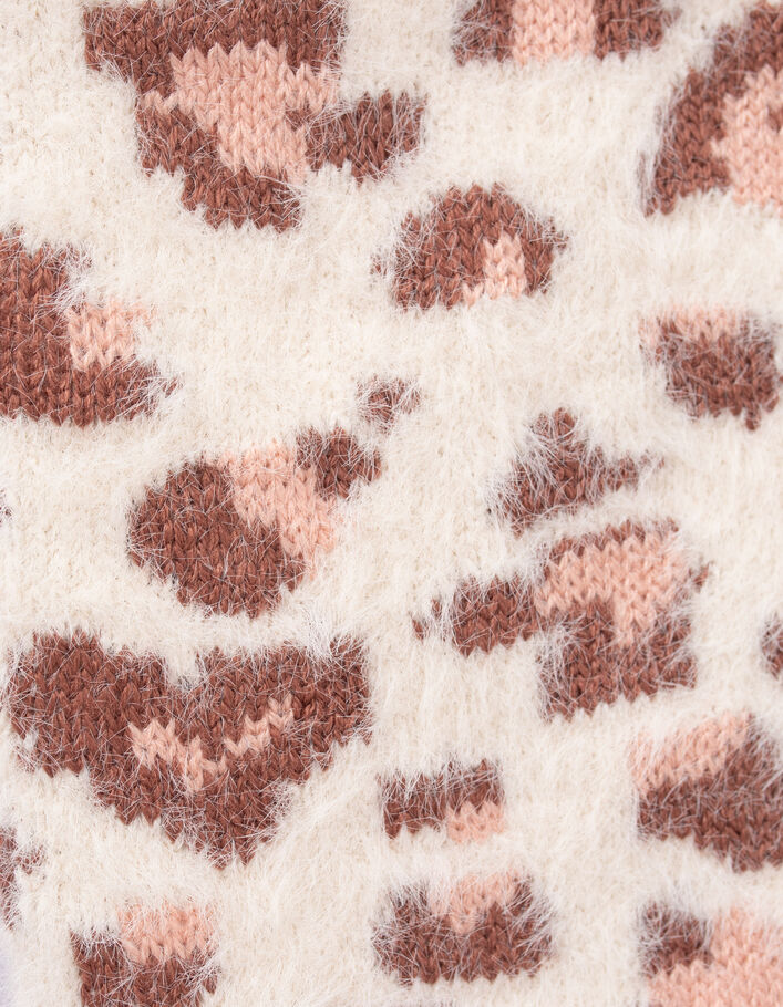 Snood écru tricot motif léopard-coeurs fille